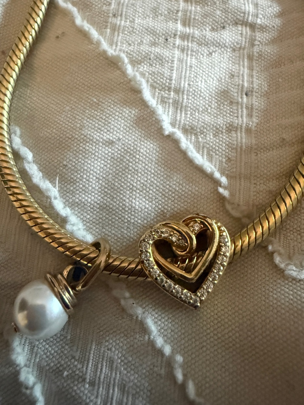 Pandora Gold Snake Chain Bracelet with Pavé Clasp with charms - Picture 11 of 11